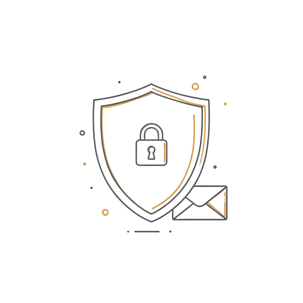 Editorial illustration of a shield protecting an envelope
